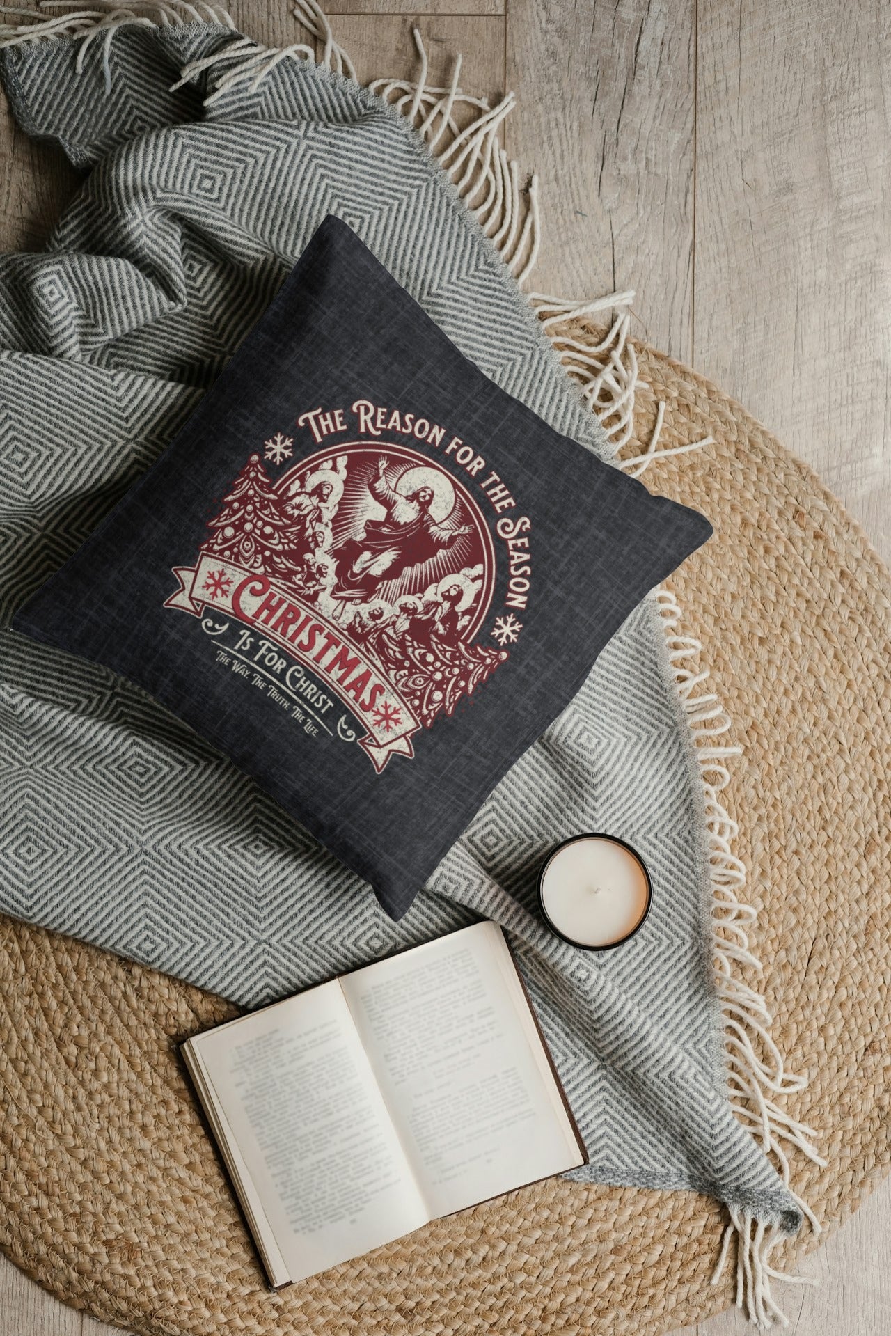 Jesus is the Reason Christmas Pillow, Spun Polyester Square, Christmas is for Christ, The Way the Truth the Life Throw Pillow, Christmas Home Décor Gifts, Secret Santa Gift