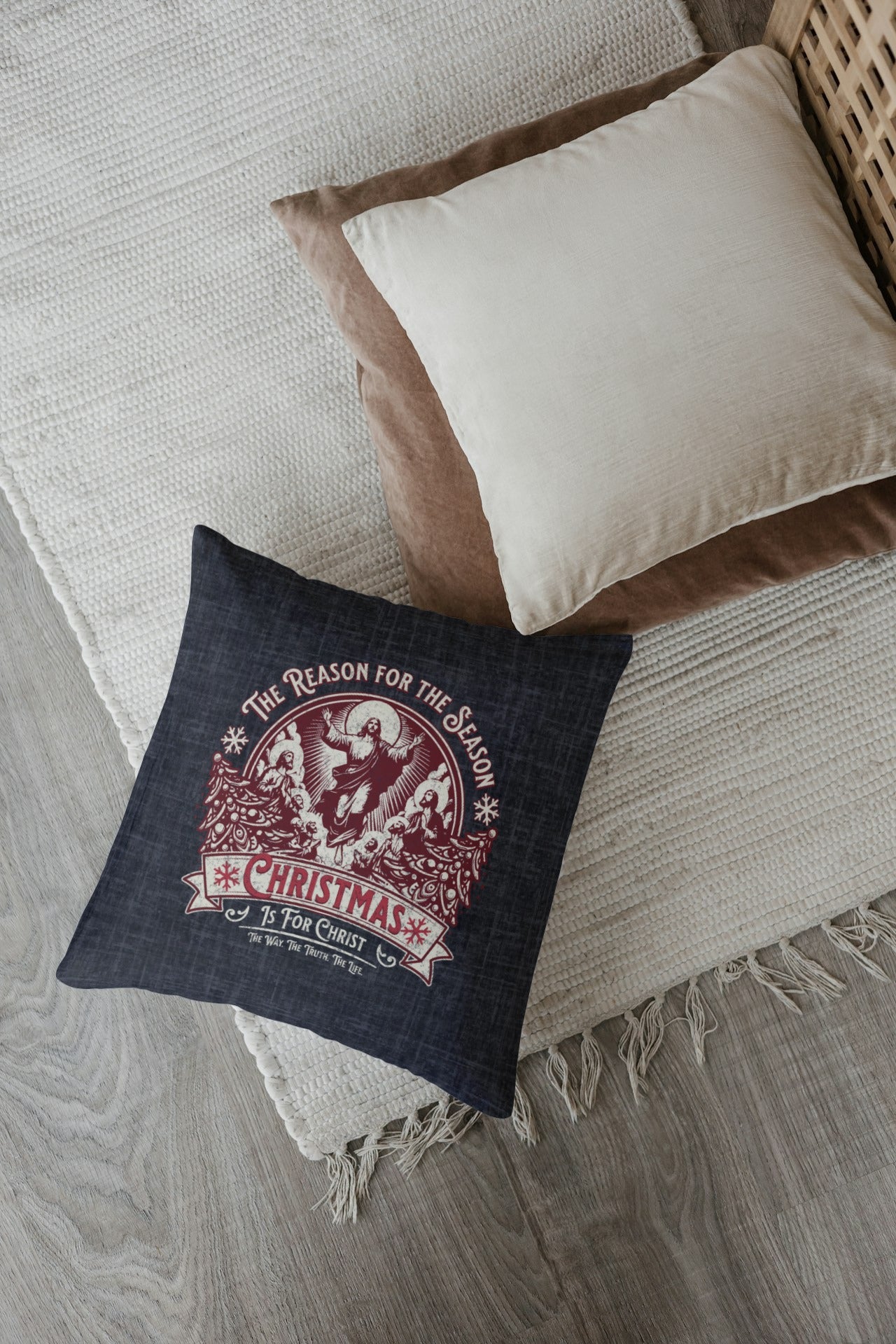 Jesus is the Reason Christmas Pillow, Spun Polyester Square, Christmas is for Christ, The Way the Truth the Life Throw Pillow, Christmas Home Décor Gifts, Secret Santa Gift