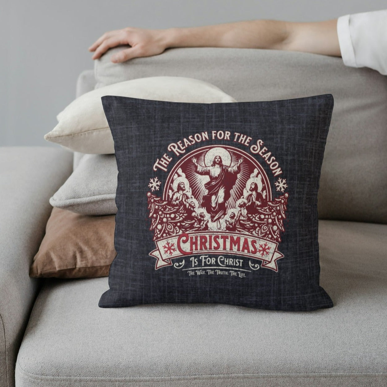 Jesus is the Reason Christmas Pillow, Spun Polyester Square, Christmas is for Christ, The Way the Truth the Life Throw Pillow, Christmas Home Décor Gifts, Secret Santa Gift