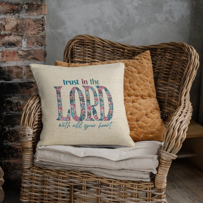Trust in the Lord with all Your Heart Throw Pillow, Spun Polyester Square, Christian Home Décor Items and Gifts, Religious Pillows, Gift for Christian Family and Friends