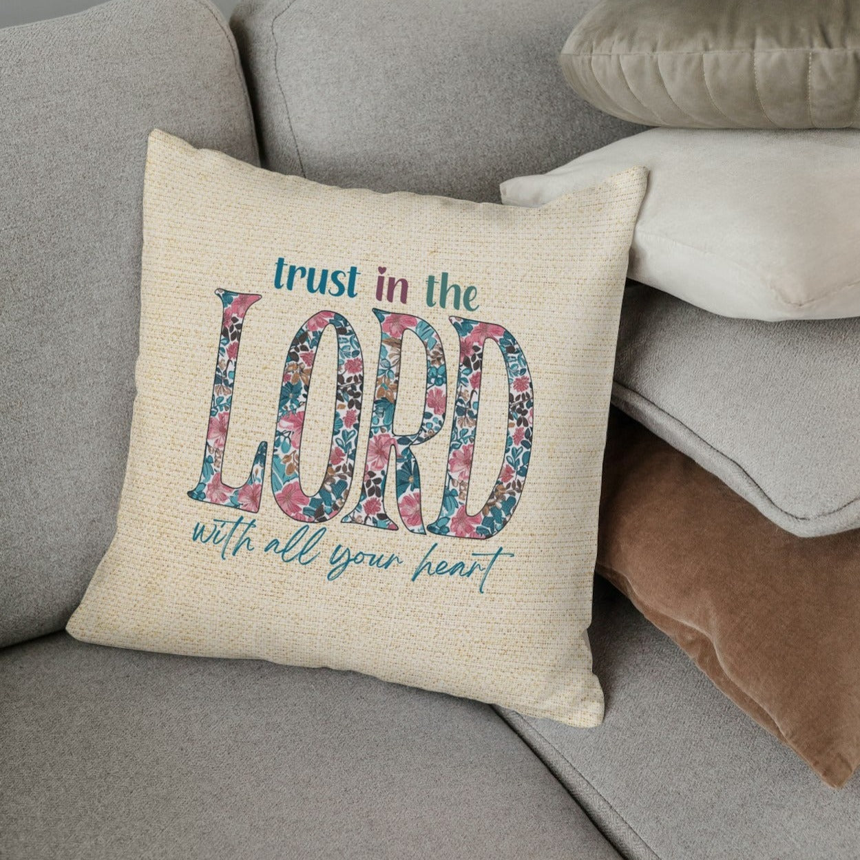Trust in the Lord with all Your Heart Throw Pillow, Spun Polyester Square, Christian Home Décor Items and Gifts, Religious Pillows, Gift for Christian Family and Friends