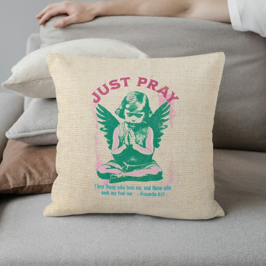 Just Pray Throw Pillow, Spun Polyester Square, Christian Home Décor Items and Gifts, Religious Pillows, Gift for Christian Family and Friends