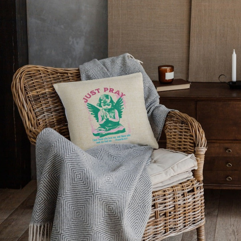 Just Pray Throw Pillow, Spun Polyester Square, Christian Home Décor Items and Gifts, Religious Pillows, Gift for Christian Family and Friends