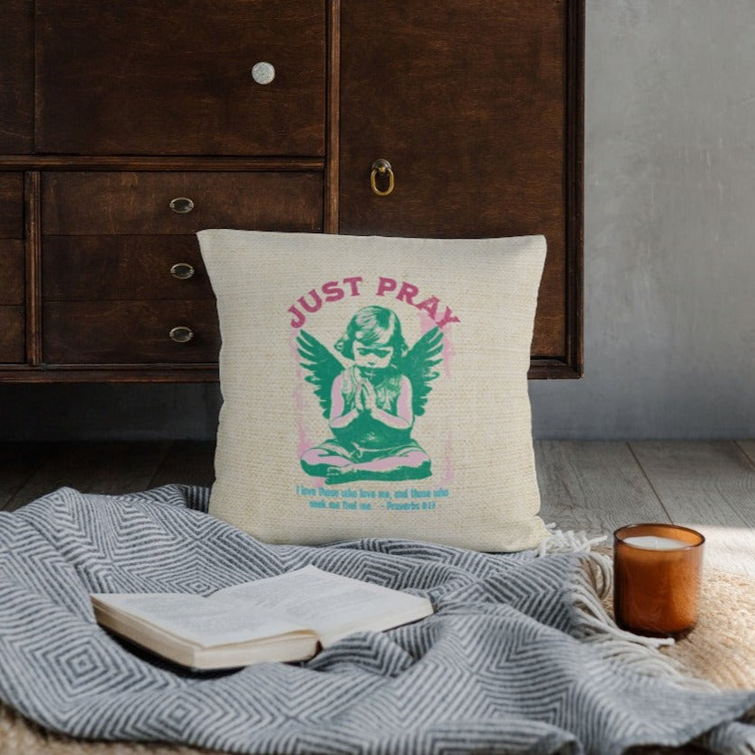 Just Pray Throw Pillow, Spun Polyester Square, Christian Home Décor Items and Gifts, Religious Pillows, Gift for Christian Family and Friends