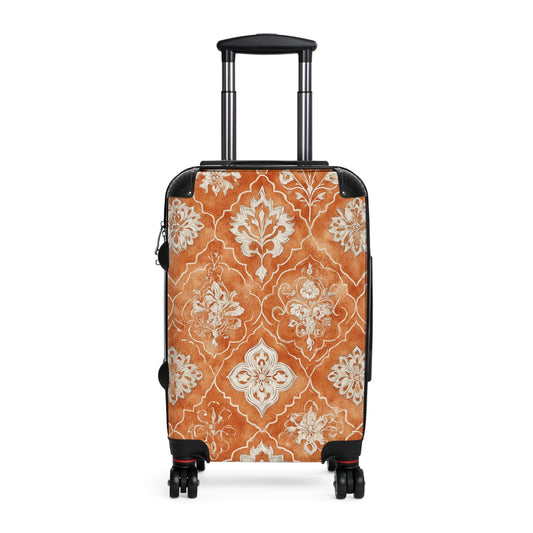 Orange Moroccan Suitcase, Bright and Colorful Designer Luggage for Airport, Rolling Weekender Travel Bag Gift for Flight Attendant