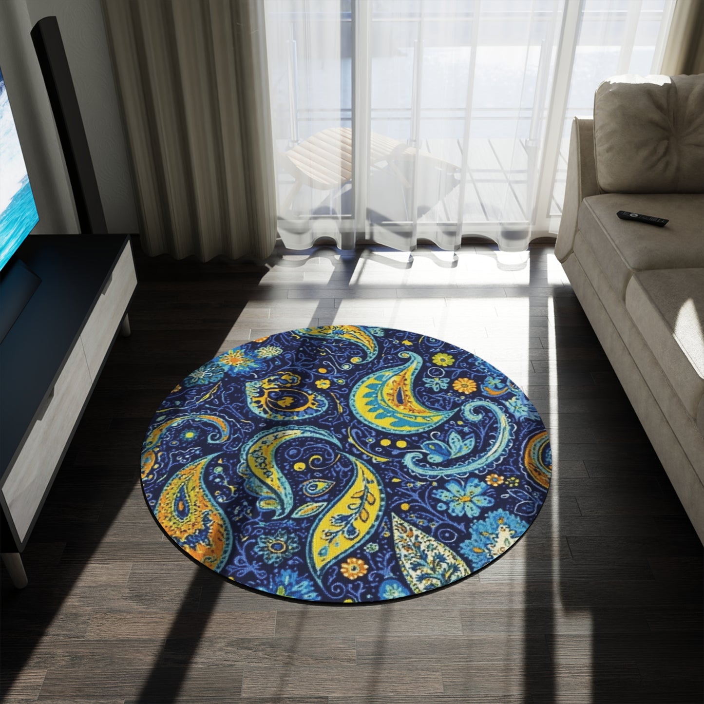 Retro Gustav Klimt Inspired Round Paisley Area Rug, Funky, Colorful & Unique Area Rugs, Unique 60" Round Rug, Woodland Forest Rug