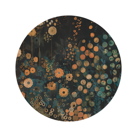 Woodland Floral Botanical Round Area Rug, Funky, Colorful Cool Unique Area Rugs, Unique 60" Round Rug, Custom Print Available