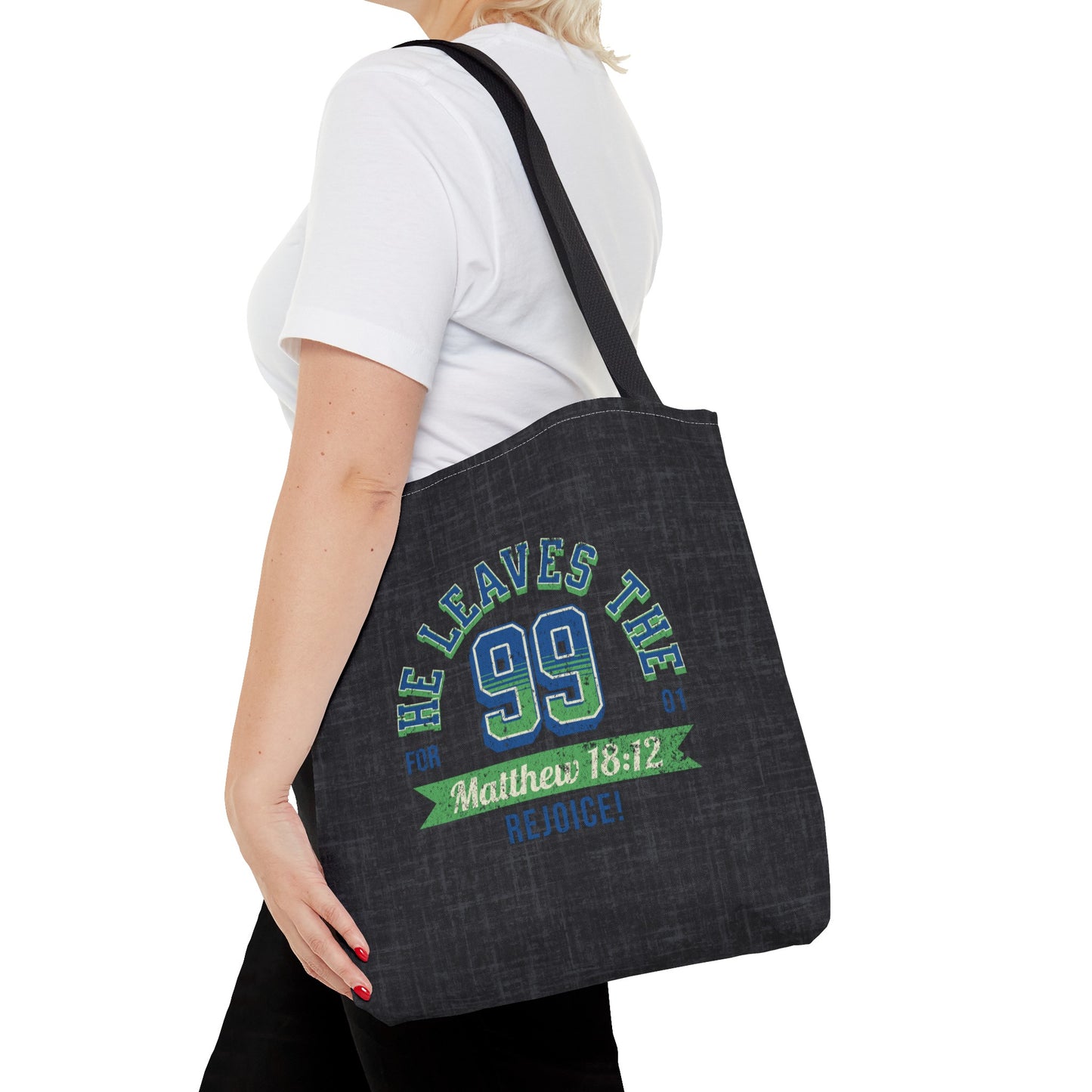 He Leaves the 99 Tote Bag, Christian Merch, Gifts of the Holy Spirit, Travel Bag, Bible Bag, Book Bag, Getaway Bag, Secret Santa Gift, Gift for Church People