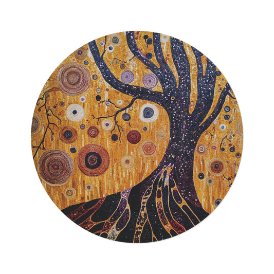 Gustav Klimt Inspired Round Area Rug, Funky, Colorful & Unique Area Rugs, Unique 60" Round Rug, Woodland Forest Rug