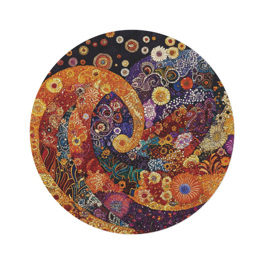 Retro Gustav Klimt Inspired Round Paisley Area Rug, Funky, Colorful & Unique Area Rugs, Unique 60" Round Rug, Woodland Forest Rug