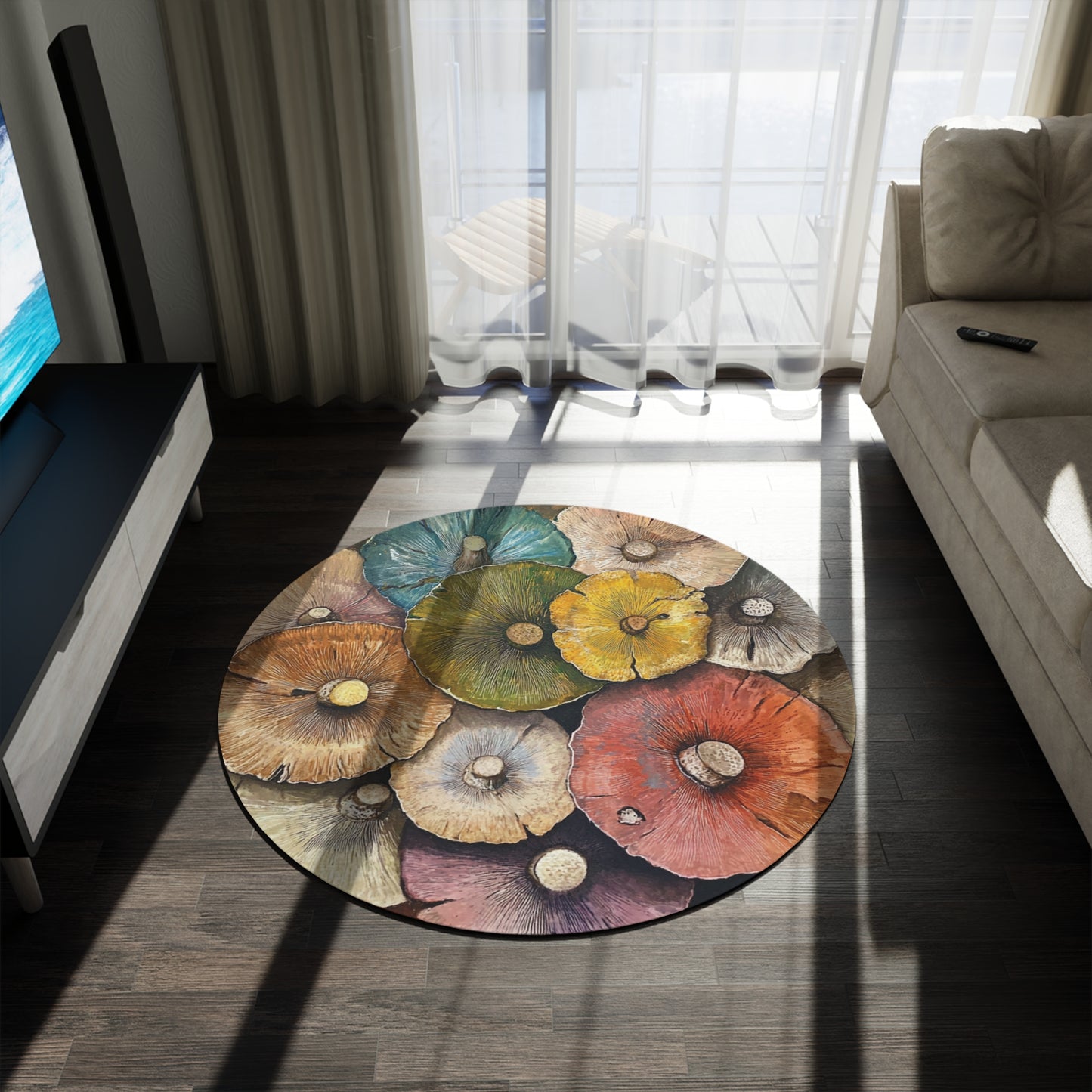 Round Mushroom Area Rug, Funky & Unique Fairycore Area Rugs, Unique 60" Round Rug, Custom Print Available