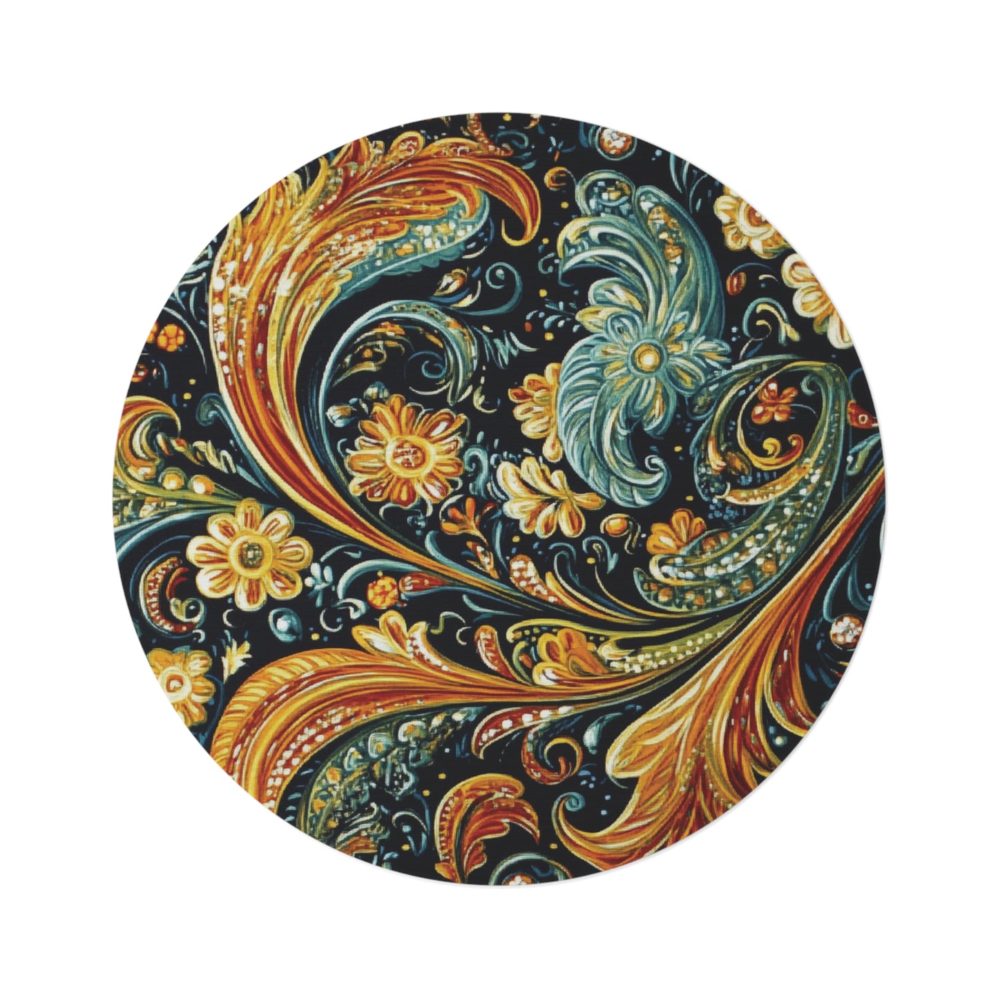 Retro Gustav Klimt Inspired Round Paisley Area Rug, Funky, Colorful & Unique Area Rugs, Unique 60" Round Rug, Woodland Forest Rug