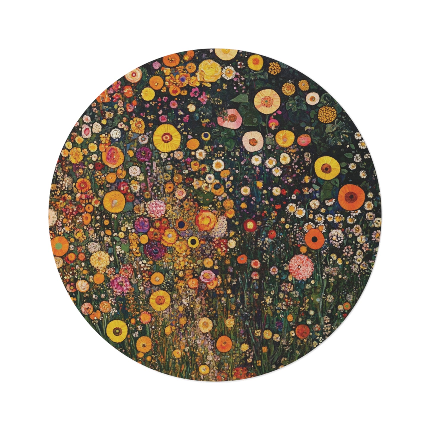 Gustav Klimt Inspired Round Area Rug, Funky, Colorful & Unique Area Rugs, Unique 60" Round Rug, Woodland Forest Rug