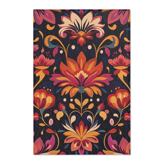 Modern Boho Floral Area Rug, Funky, Colorful, & Unique Area Rugs, Custom Print Rug Bathmat Doormat, 3 Sizes-24x36 in, 36x60 in and 48x72 in