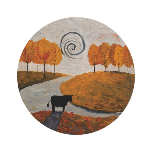 Round Cow Area Rug, Funky, Colorful & Unique Area Rugs, Unique 60" Round Rug, Farm Animal Ranch Rug