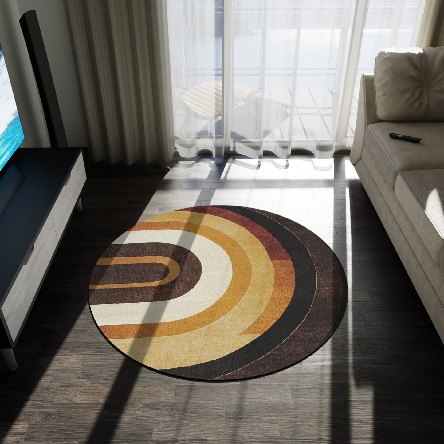 Retro Round Area Rug, Funky, Colorful Cool Unique Area Rugs, Unique 60" Round Rug, Custom Print Available