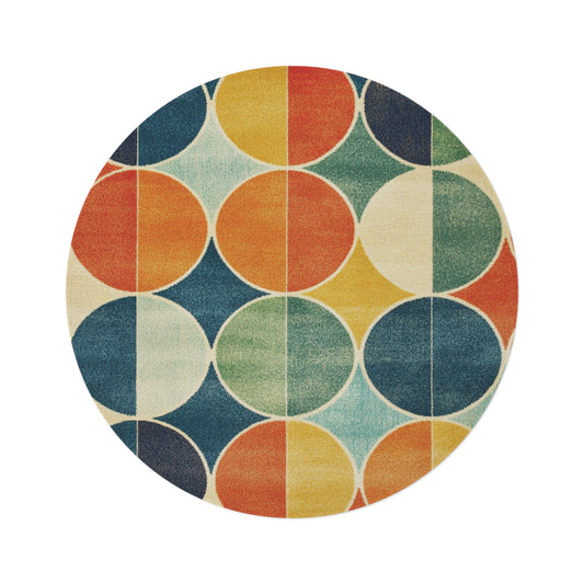 Retro Round Area Rug, Funky, Colorful Cool Unique Area Rugs, Unique 60" Round Rug, Custom Print Available