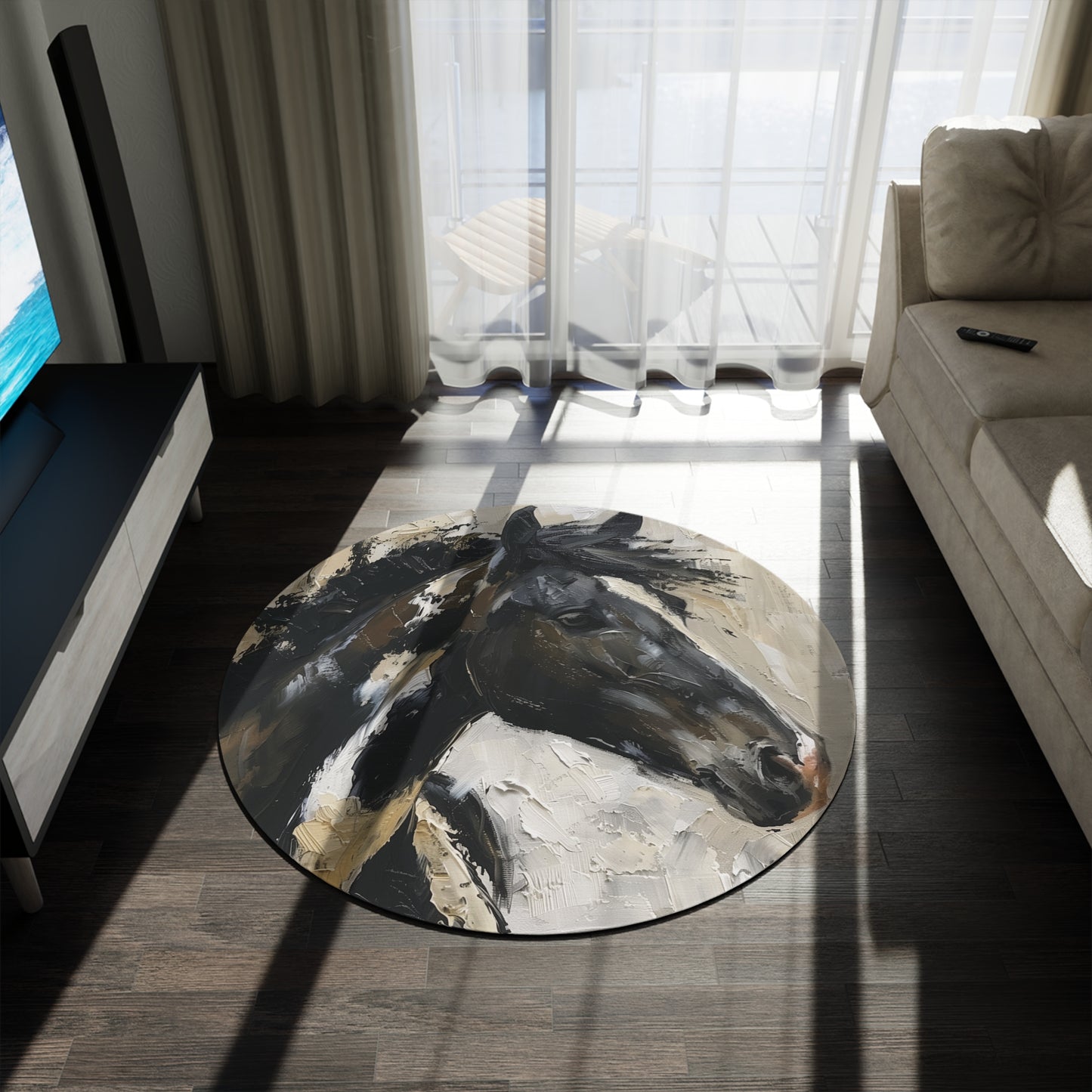 Horse Round Area Rug, Funky, Colorful Cool Unique Area Rugs, Unique 60" Round Rug, Custom Print Available, Animal Rug
