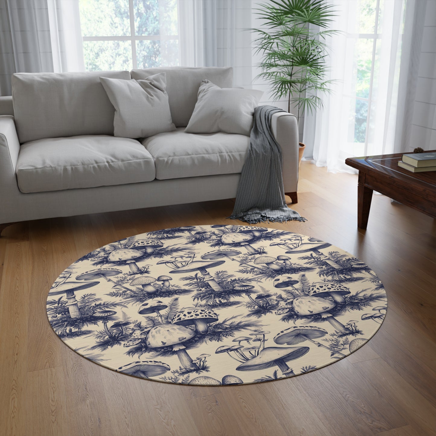 Mushroom Round Area Rug, Funky, Colorful & Unique Fairycore Area Rugs, Unique 60" Round Rug, Custom Print Available