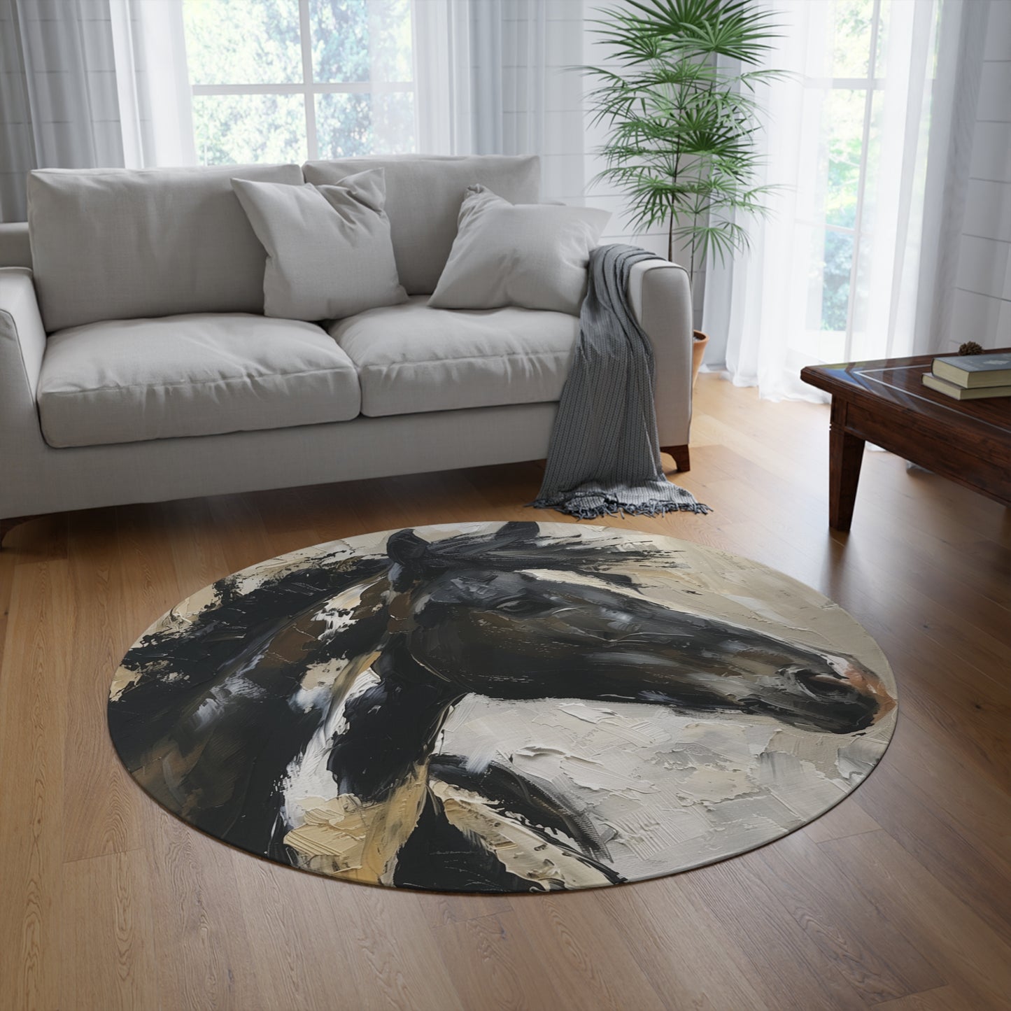 Horse Round Area Rug, Funky, Colorful Cool Unique Area Rugs, Unique 60" Round Rug, Custom Print Available, Animal Rug