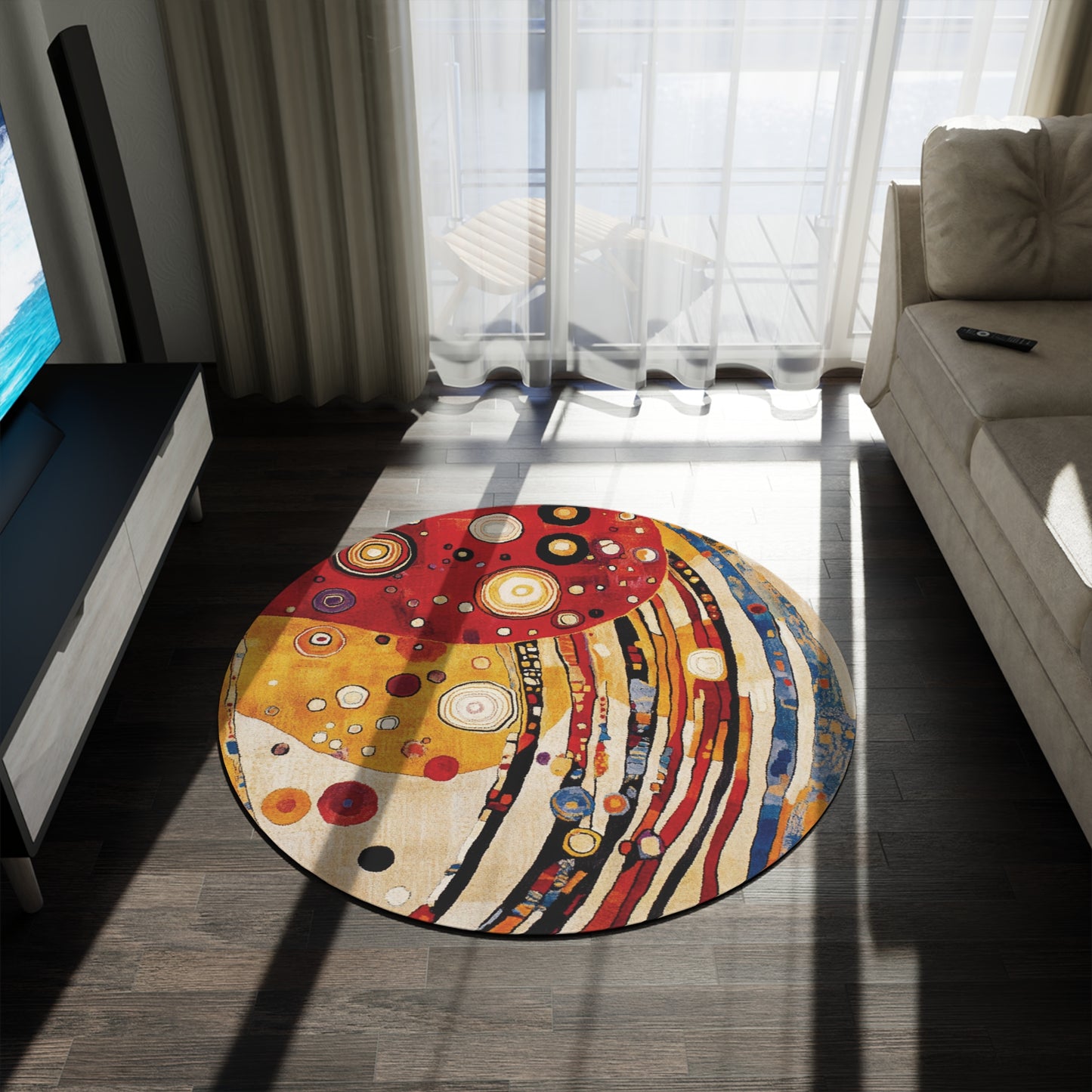 Gustav Klimt Inspired Round Area Rug, Funky, Colorful & Unique Area Rugs, Unique 60" Round Rug, Woodland Forest Rug