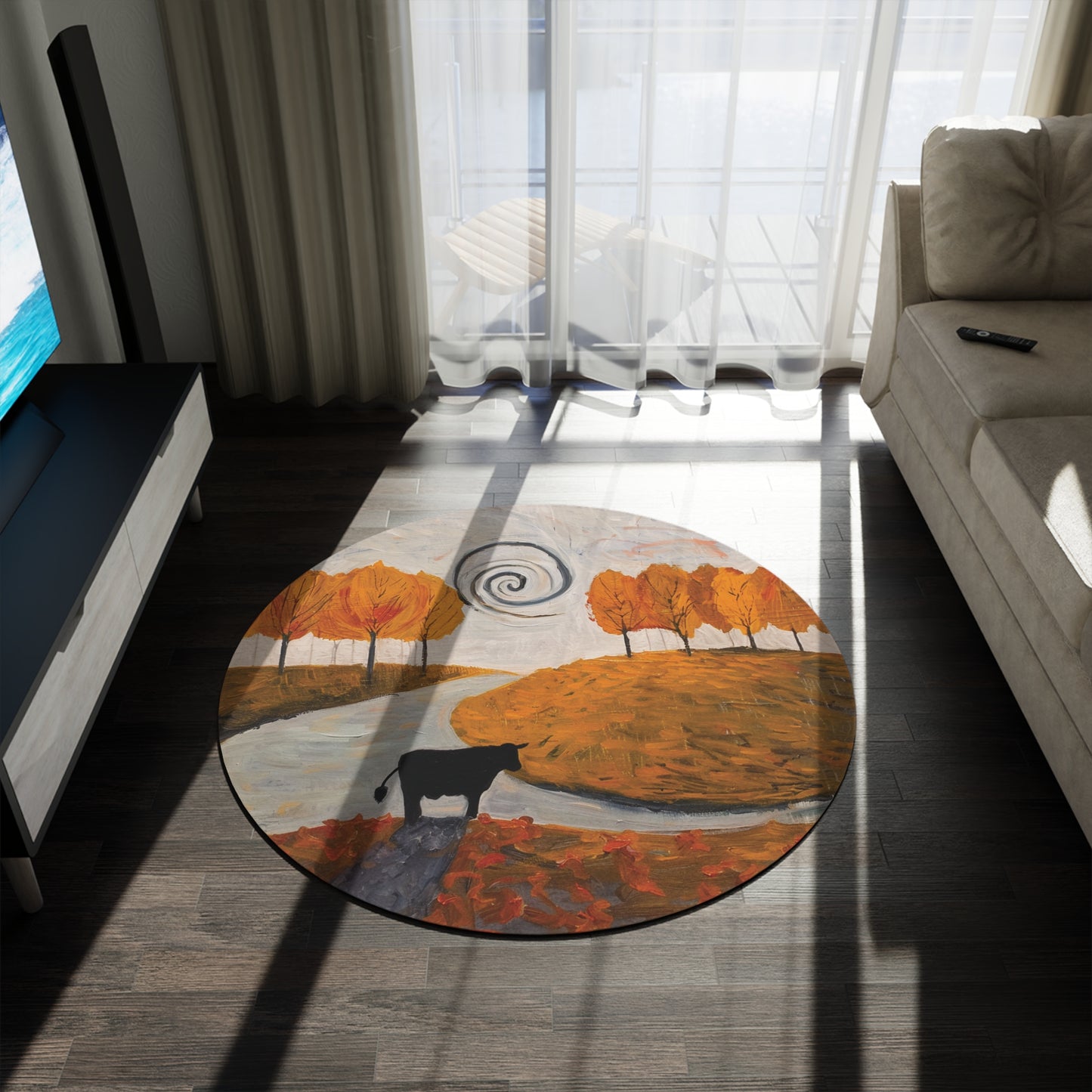Round Cow Area Rug, Funky, Colorful & Unique Area Rugs, Unique 60" Round Rug, Farm Animal Ranch Rug