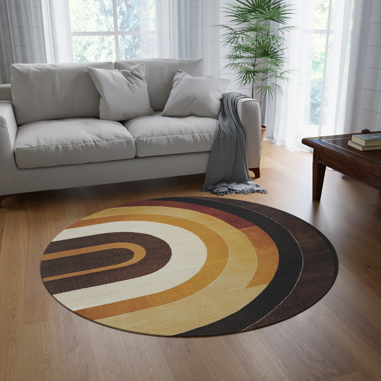 Retro Round Area Rug, Funky, Colorful Cool Unique Area Rugs, Unique 60" Round Rug, Custom Print Available
