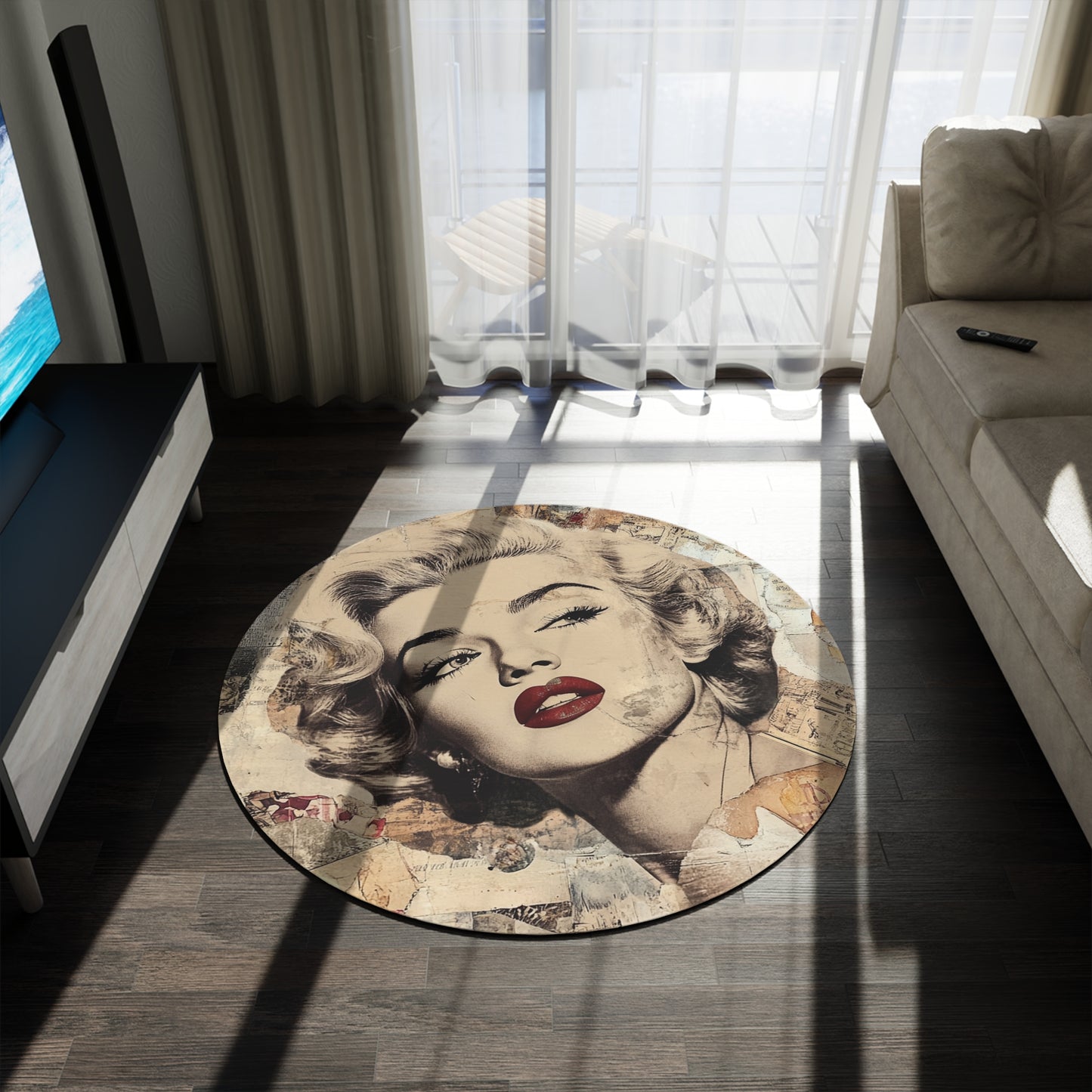 Marilyn Monroe Round Area Rug, Funky, Colorful Cool Unique Area Rugs, Unique 60" Round Rug, Custom Print Available