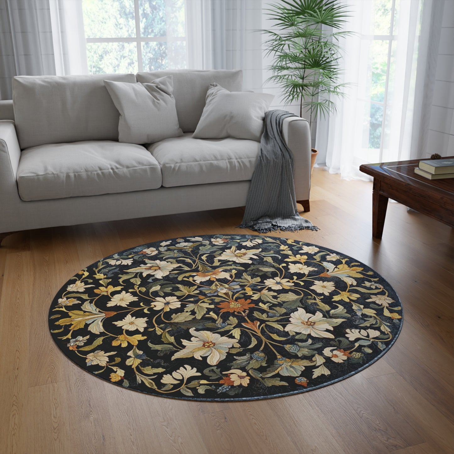 William Morris Inspired Round Area Rug, Traditional, Colorful Cool Unique Area Rugs, Unique 60" Round Rug, Custom Print Available