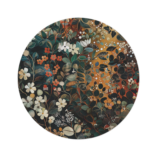 Woodland Floral Botanical Round Area Rug, Funky, Colorful Cool Unique Area Rugs, Unique 60" Round Rug, Custom Print Available