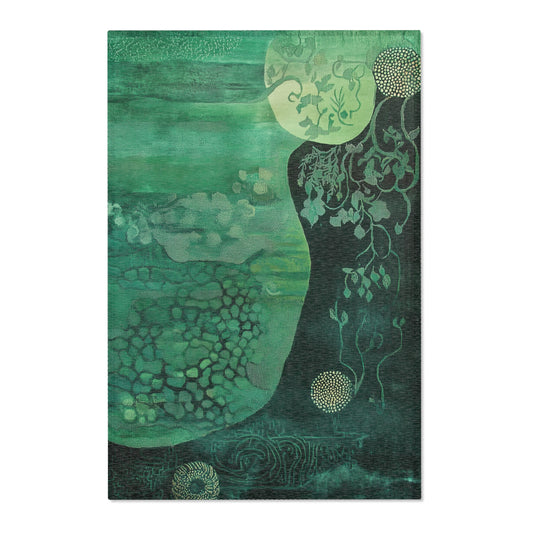 Modern Green Boho Area Rug, Funky, Colorful, & Unique Area Rugs, Custom Print Rug Bathmat Doormat, 3 Sizes-24x36 in, 36x60 in and 48x72 in