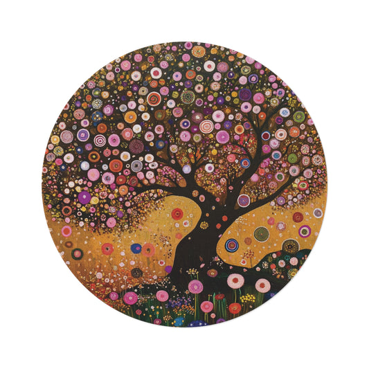 Gustav Klimt Inspired Round Area Rug, Funky, Colorful & Unique Area Rugs, Unique 60" Round Rug, Woodland Forest Rug