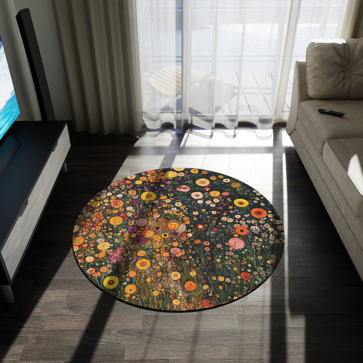 Gustav Klimt Inspired Round Area Rug, Funky, Colorful & Unique Area Rugs, Unique 60" Round Rug, Woodland Forest Rug