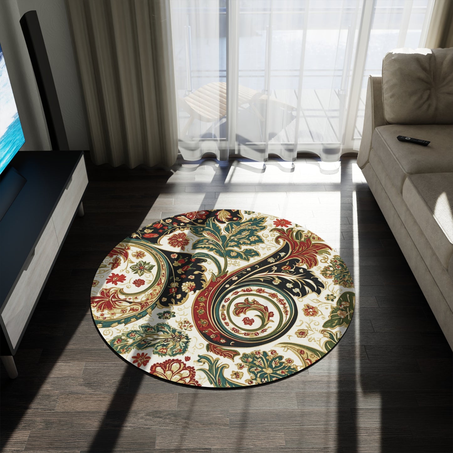 Retro Paisley Round Area Rug, Funky, Colorful Cool Unique Area Rugs, Unique 60" Round Rug, Custom Print Available