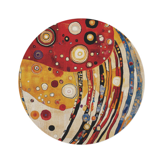 Gustav Klimt Inspired Round Area Rug, Funky, Colorful & Unique Area Rugs, Unique 60" Round Rug, Woodland Forest Rug