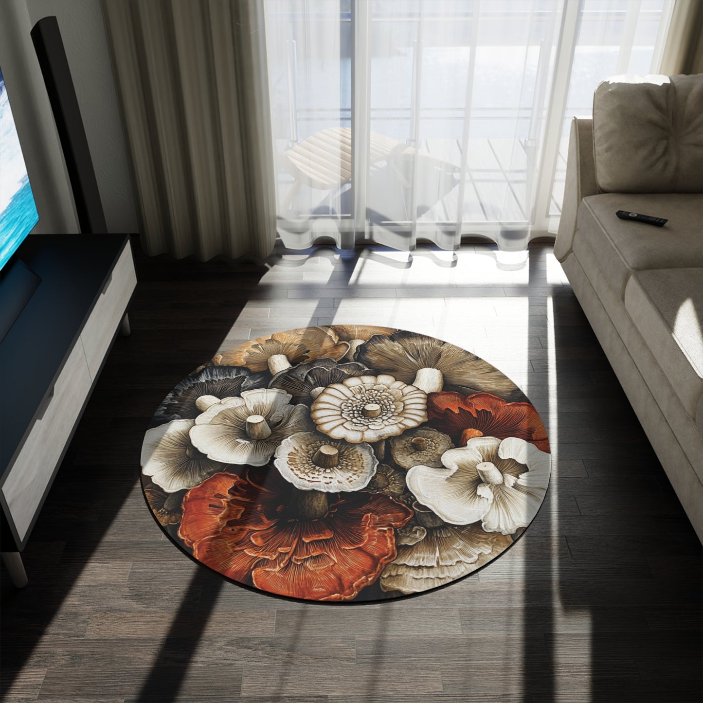 Round Mushroom Area Rug, Funky & Unique Fairycore Area Rugs, Unique 60" Round Rug, Custom Print Available