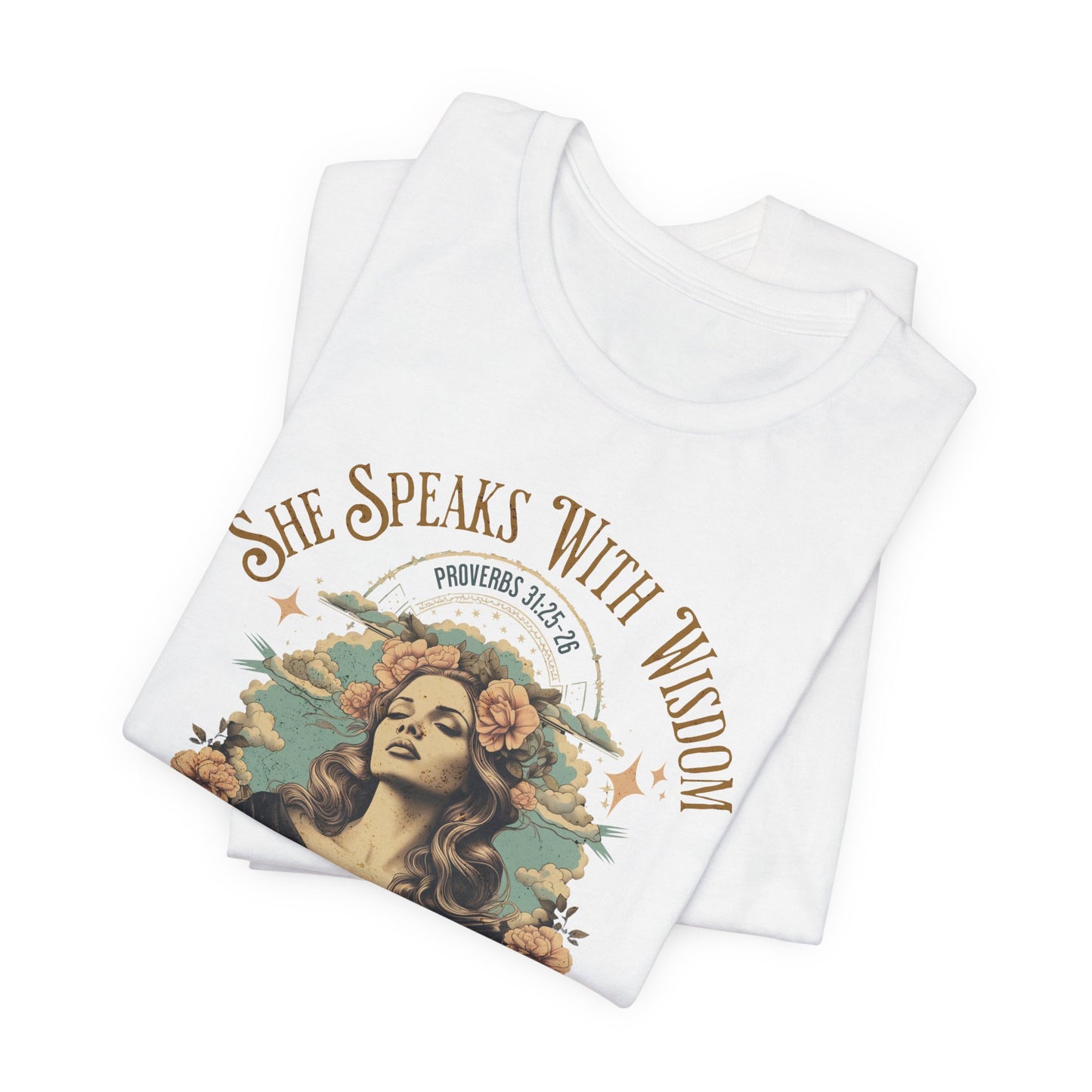 She Speaks with Wisdom T-Shirt - Unisex Jersey Short Sleeve Tee, Christian Merch, Christian Streetwear, Faith Based Shirt
