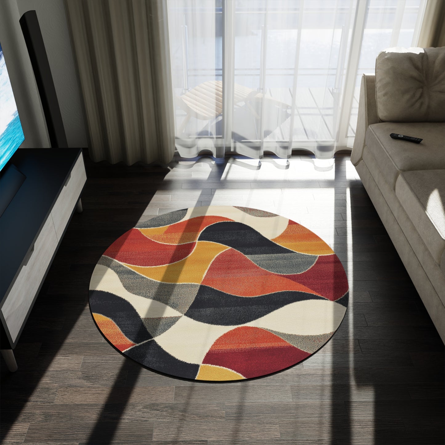 Retro Round Area Rug, Funky, Colorful Cool Unique Area Rugs, Unique 60" Round Rug, Custom Print Available