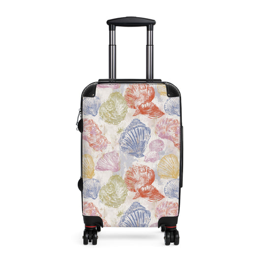 Tropical Beach Sea Shell Suitcase, Bright and Colorful Vacation Luggage for Airport, Rolling Weekender Travel Bag Gift for Flight Attendant