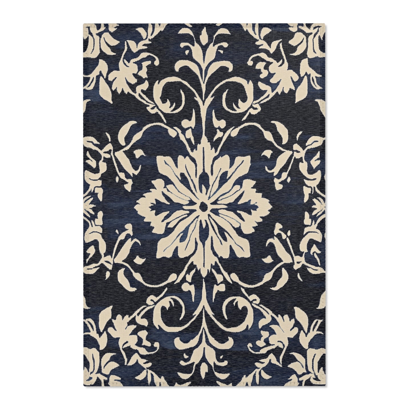 Modern Boho Floral Navy Area Rug, Funky, Colorful, & Unique Area Rugs, Custom Print Rug Bathmat, 3 Sizes-24x36 in, 36x60 in and 48x72 in