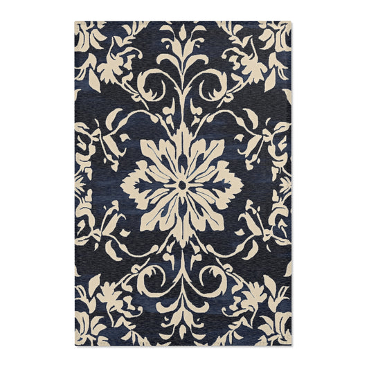 Modern Boho Floral Navy Area Rug, Funky, Colorful, & Unique Area Rugs, Custom Print Rug Bathmat, 3 Sizes-24x36 in, 36x60 in and 48x72 in