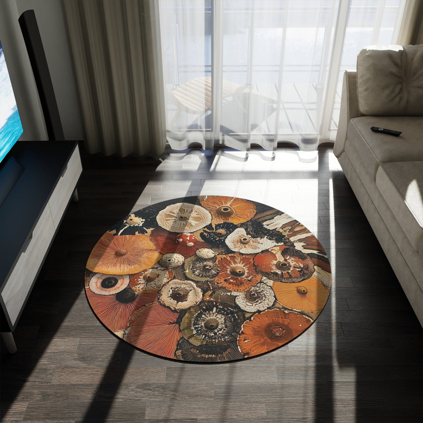 Round Mushroom Area Rug, Funky & Unique Fairycore Area Rugs, Unique 60" Round Rug, Custom Print Available