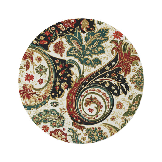 Retro Paisley Round Area Rug, Funky, Colorful Cool Unique Area Rugs, Unique 60" Round Rug, Custom Print Available
