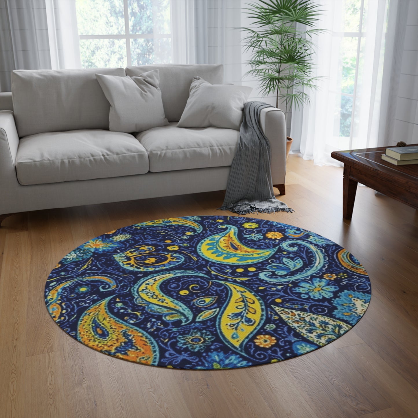 Retro Gustav Klimt Inspired Round Paisley Area Rug, Funky, Colorful & Unique Area Rugs, Unique 60" Round Rug, Woodland Forest Rug