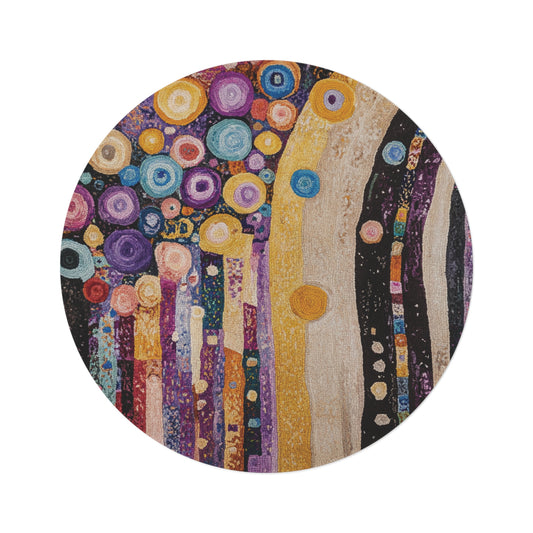 Gustav Klimt Inspired Round Area Rug, Funky, Colorful & Unique Area Rugs, Unique 60" Round Rug, Woodland Forest Rug