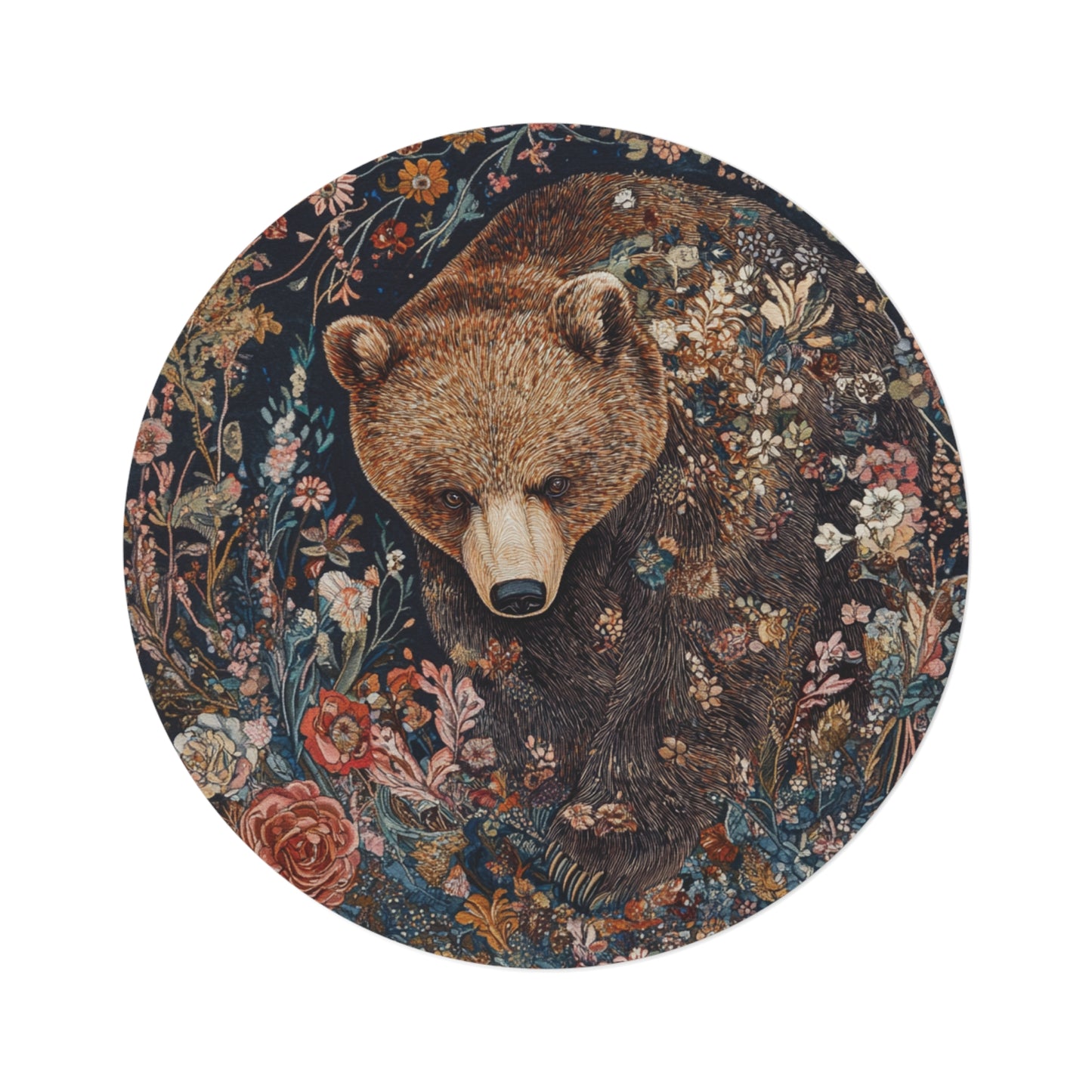 Gustav Klimt Inspired Round Bear Area Rug, Funky, Colorful & Unique Area Rugs, Unique 60" Round Rug, Woodland Animal Forest Rug
