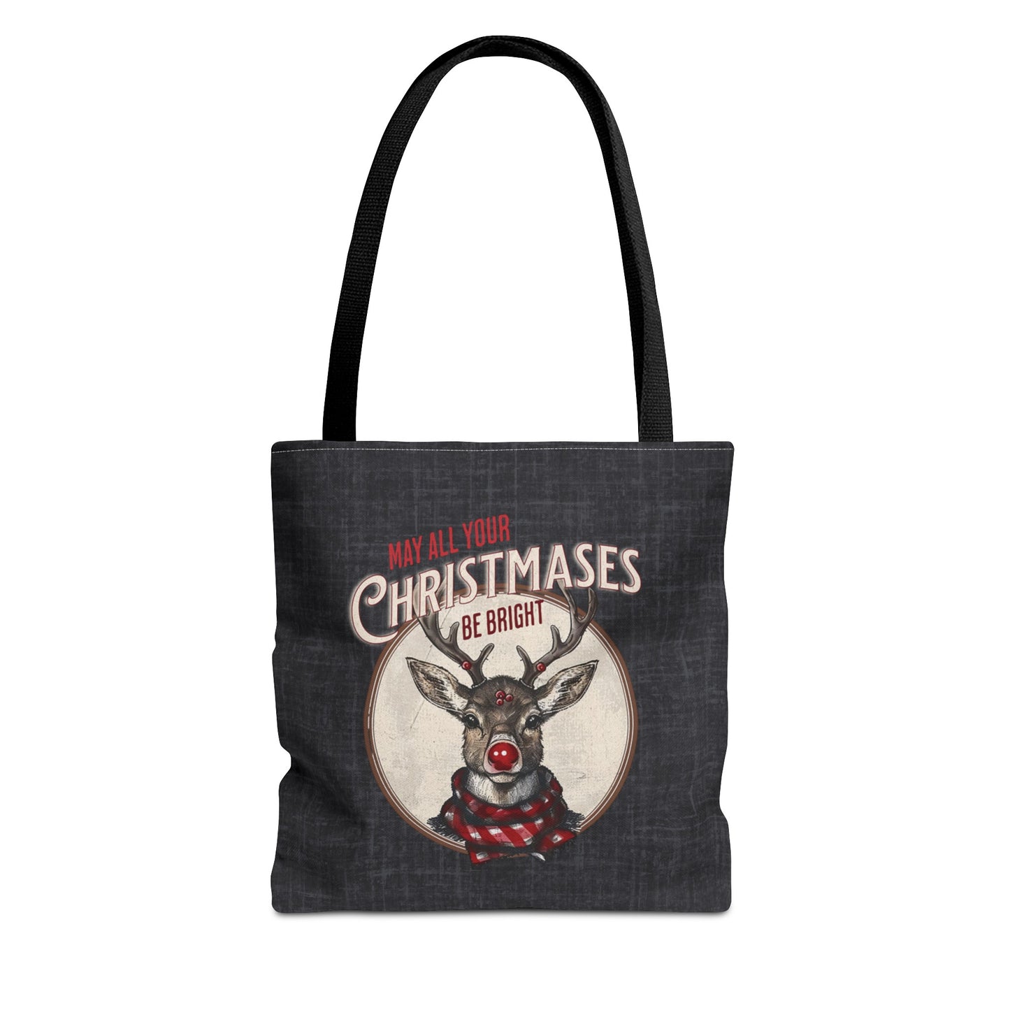 Christmas Reindeer Tote Bag, May all your Christmases be Bright, Travel Bag, Bible Bag, Gift for Christmas Part, Book Bag, Getaway Bag, Secret Santa Gift