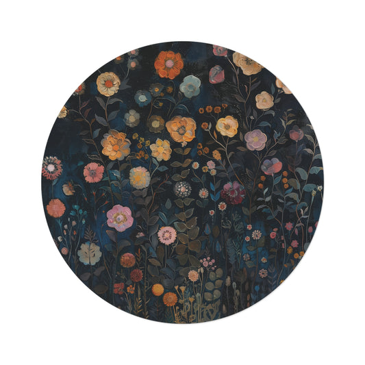 Woodland Floral Botanical Round Area Rug, Funky, Colorful Cool Unique Area Rugs, Unique 60" Round Rug, Custom Print Available