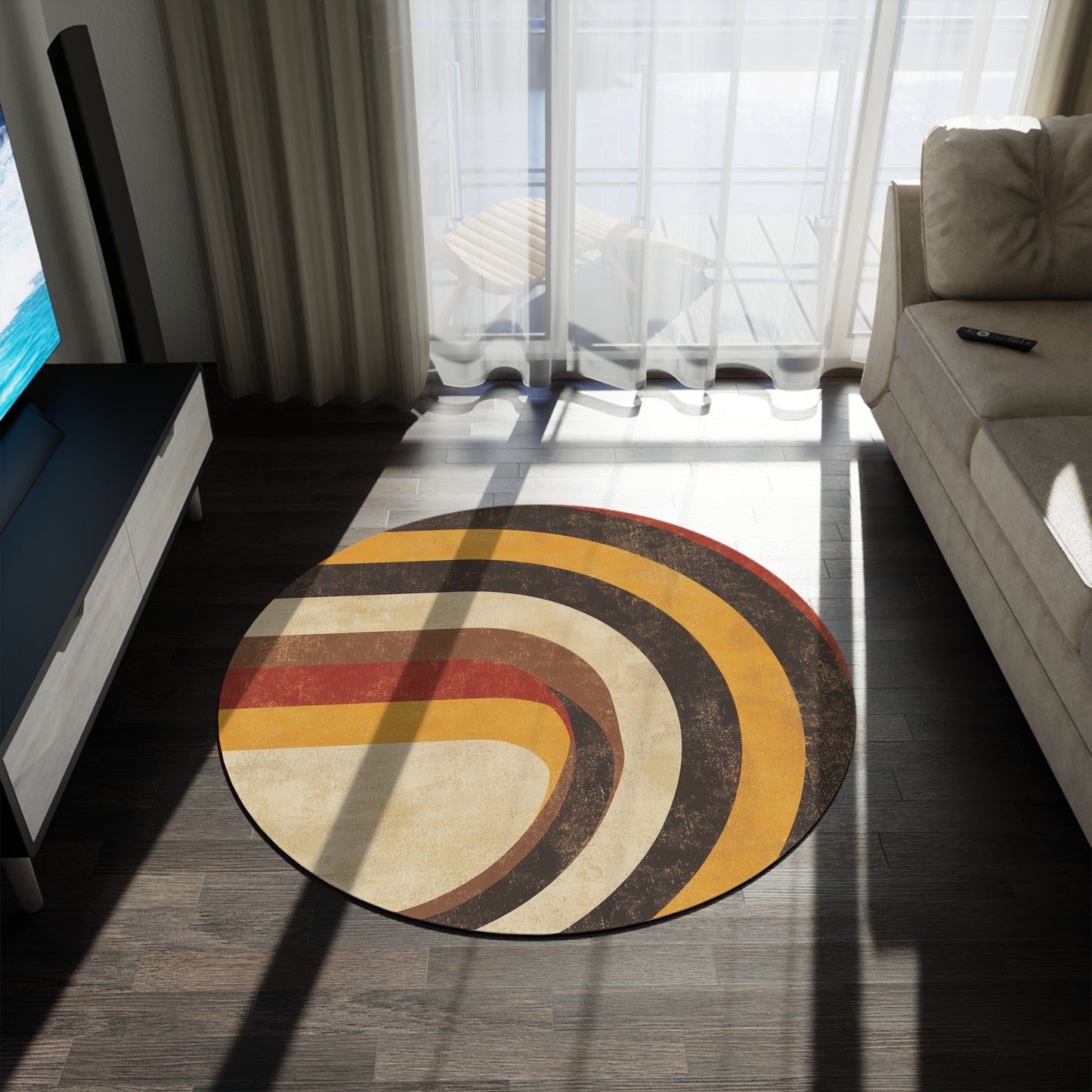 Retro Round Area Rug, Funky, Colorful Cool Unique Area Rugs, Unique 60" Round Rug, Custom Print Available