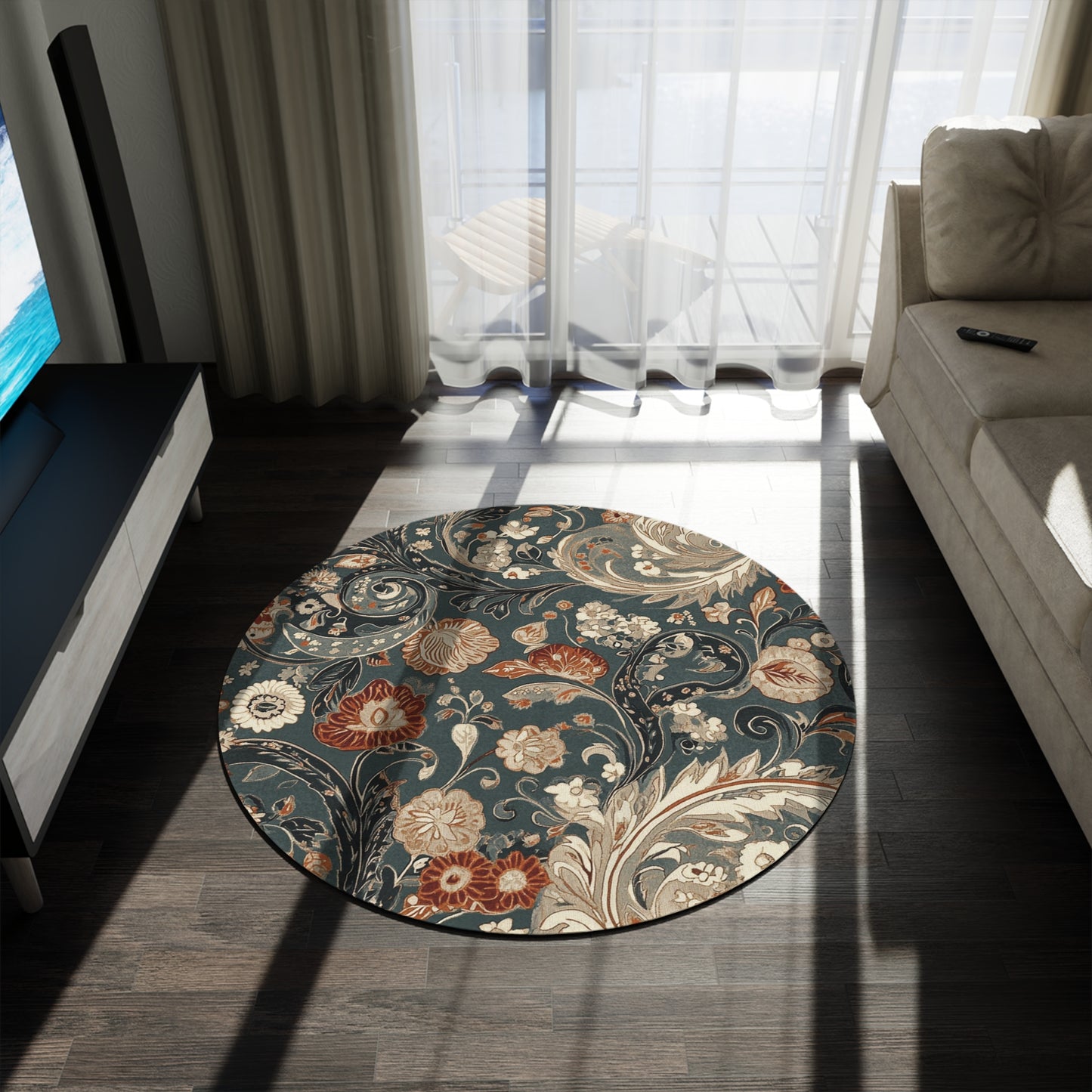 Retro Paisley Round Area Rug, Funky, Colorful Cool Unique Area Rugs, Unique 60" Round Rug, Custom Print Available